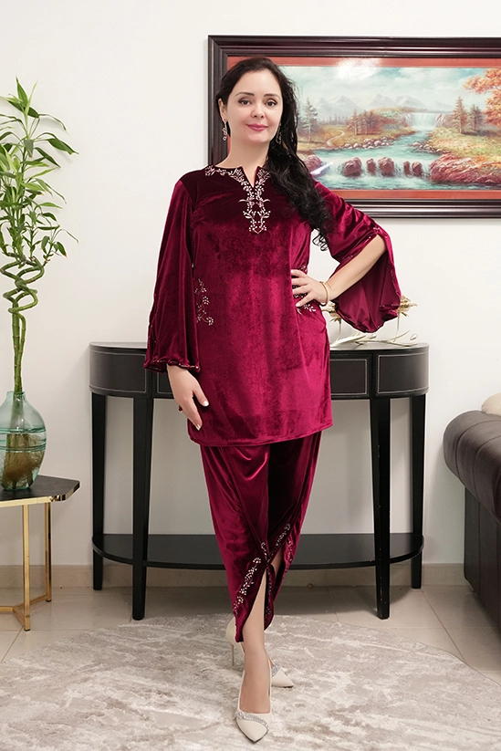 Red velvet kurti and tulip pant